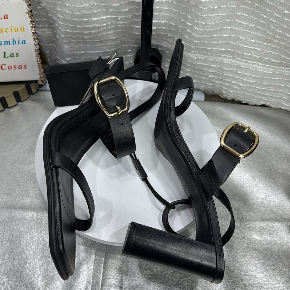 (C2) Zara Black NWT Leather Heeled Buckle Sandals, Size 41/10 USA - Picture 11 of 16